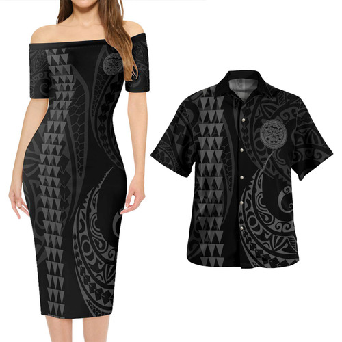 Kosrae Combo Short Sleeve Dress And Shirt Kakau Style Grey
