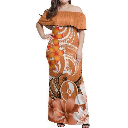 Yap Woman Off Shoulder Long Dress Polynesian Floral Spirit Orange
