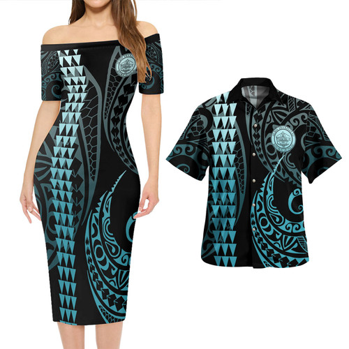 Palau Combo Short Sleeve Dress And Shirt Kakau Style Turquoise