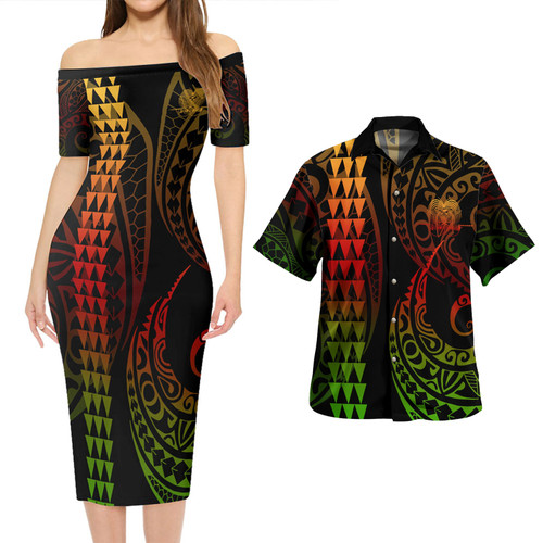 Papua New Guinea Combo Short Sleeve Dress And Shirt Kakau Style Reggae