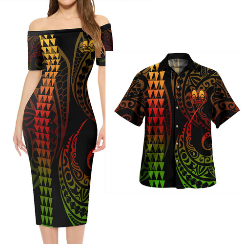 Marquesas Islands Combo Short Sleeve Dress And Shirt Kakau Style Reggae