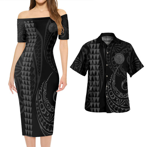 Palau Combo Short Sleeve Dress And Shirt Kakau Style Grey