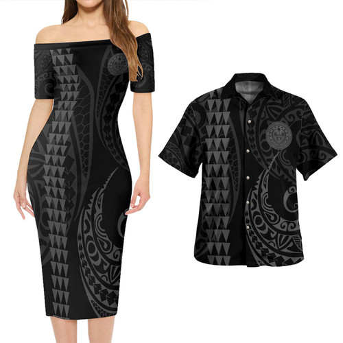 Pohnpei State Combo Short Sleeve Dress And Shirt Kakau Style Grey
