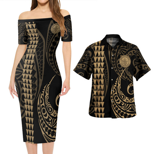 Palau Combo Short Sleeve Dress And Shirt Kakau Style Gold