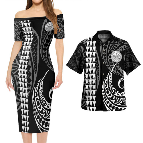 Pohnpei State Combo Short Sleeve Dress And Shirt Kakau Style White