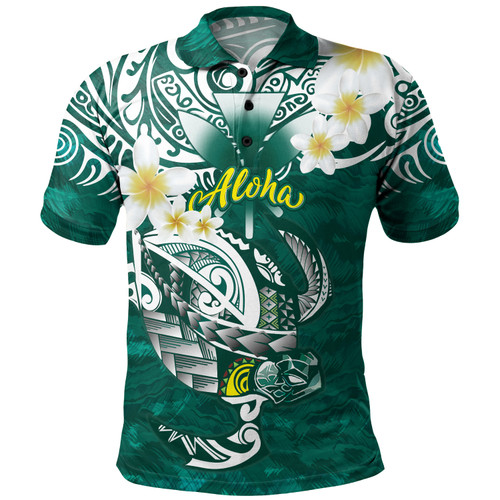 Hawaii Polo Shirt Polynesian Honu With Plumeria Tropical Ocean Wave