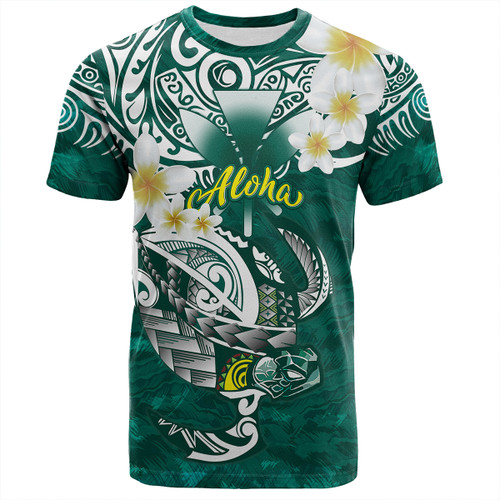 Hawaii T-Shirt Polynesian Honu With Plumeria Tropical Ocean Wave