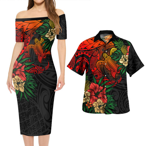 Hawaii Combo Short Sleeve Dress And Shirt Polynesian Turtle Tropical