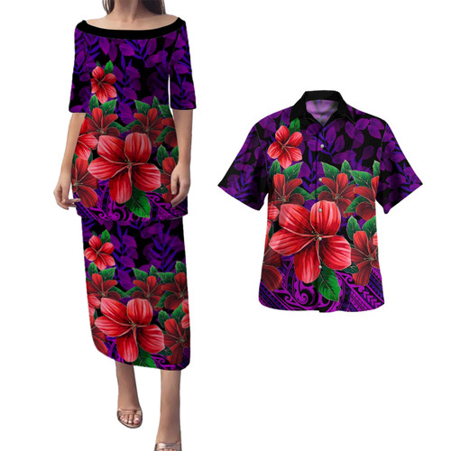Hawaii Combo Puletasi And Shirt Plumeria Tropical Leaf