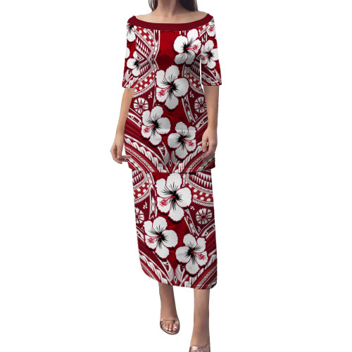 Fiji Puletasi Hibiscus Red Pattern