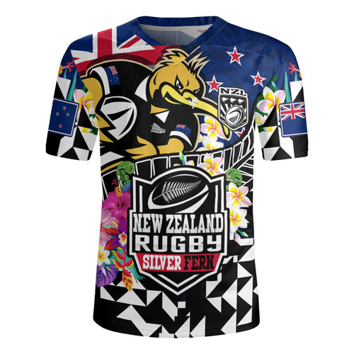 New Zealand Rugby Jersey Custom Maori Kiwis Rugby Silver Fern Black Hexagon Tropical Jersey