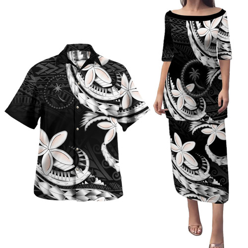 Chuuk State Combo Puletasi And Shirt Polynesian Patterns Plumeria Flowers Special Style