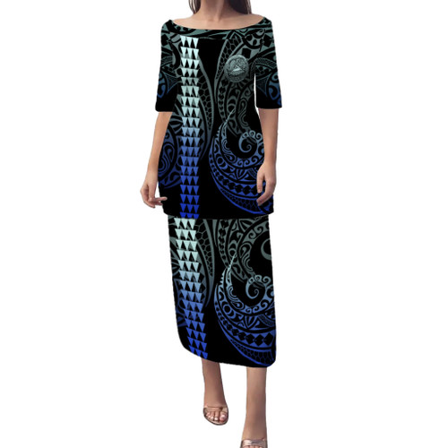 American Samoa Puletasi Kakau Style Gradient Blue