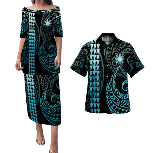 Philippines Filipinos Combo Puletasi And Shirt Kakau Style Turquoise