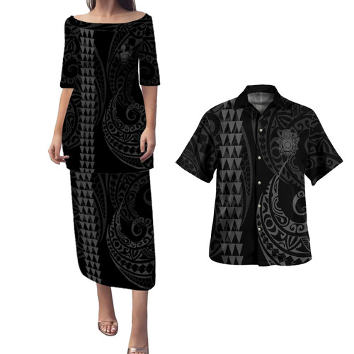 Cook Islands Combo Puletasi And Shirt Kakau Style Grey