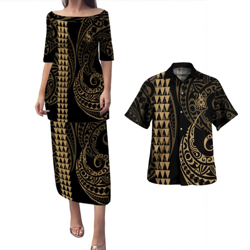 Vanuatu Combo Puletasi And Shirt Kakau Style Gold