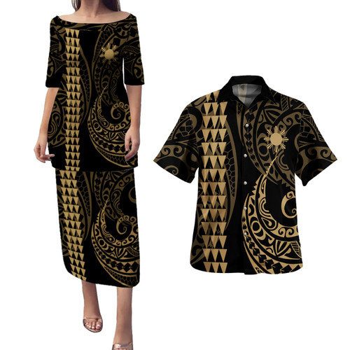 Philippines Filipinos Combo Puletasi And Shirt Kakau Style Gold