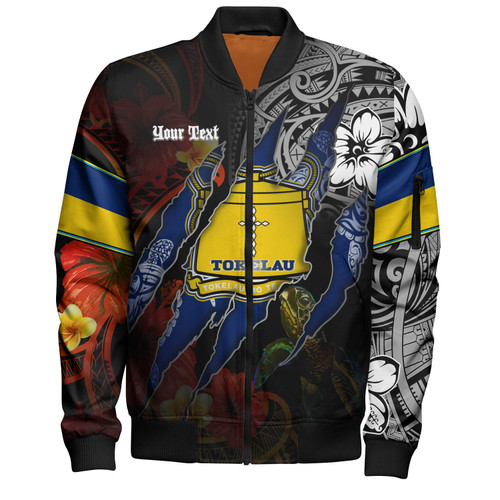 Tokelau Bomber Jacket Custom Tokelauan Blood Inside Me Polynesian Sleeve Tattoo Tropical Black