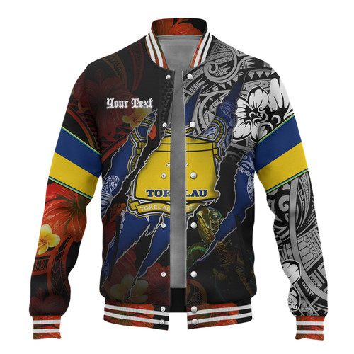 Tokelau Baseball Jacket Custom Tokelauan Blood Inside Me Polynesian Sleeve Tattoo Tropical Black