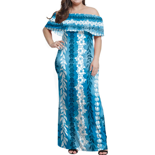 Hawaii Off Shoulder Long Dress Flower Lie Beautiful