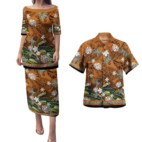 Hawaii Combo Puletasi And Shirt Polynesia Floral And Tribal Islands
