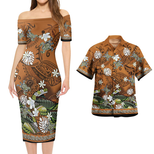 Hawaii Combo Short Sleeve Dress And Shirt Polynesia Floral And Tribal Islands