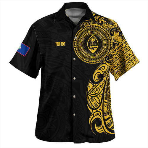 Guam Hawaiian Shirt Custom Polynesian Half Sleeve Gold Tattoo With Seal Black