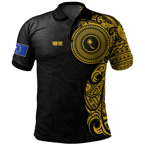 Chuuk State Polo Shirt Custom Polynesian Half Sleeve Gold Tattoo With Seal Black