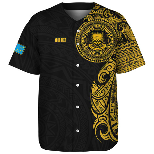 Tuvalu Baseball Shirt Custom Polynesian Half Sleeve Gold Tattoo With Seal Black