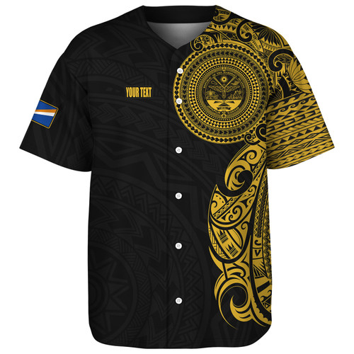 Marshall Islands Baseball Shirt Custom Polynesian Half Sleeve Gold Tattoo With Seal Black