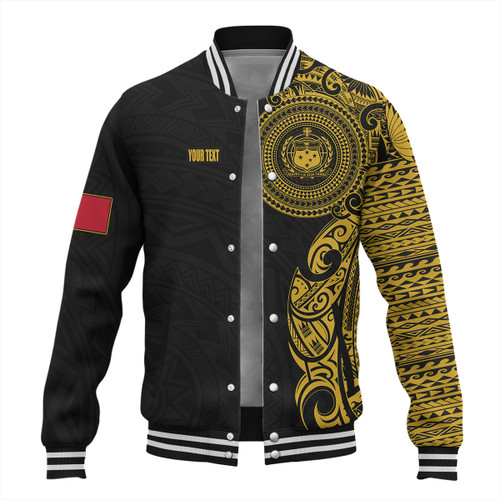 Samoa Baseball Jacket Custom Polynesian Half Sleeve Gold Tattoo With Seal Black