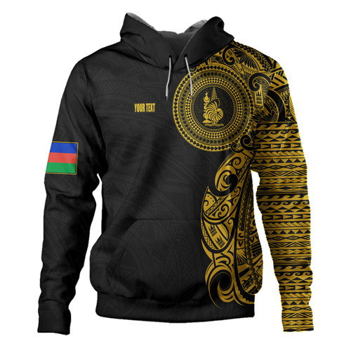New Caledonia Hoodie Custom Polynesian Half Sleeve Gold Tattoo With Seal Black