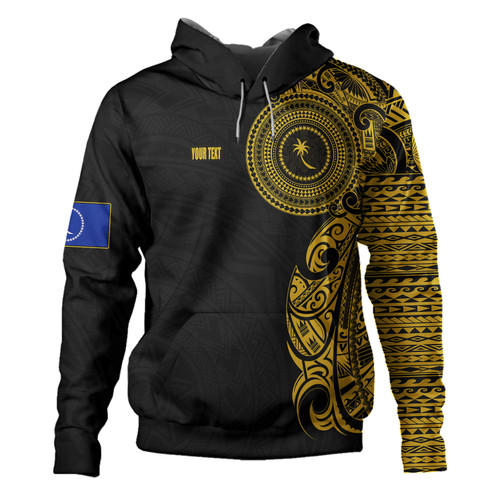 Chuuk State Hoodie Custom Polynesian Half Sleeve Gold Tattoo With Seal Black