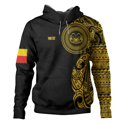 Marquesas Islands Hoodie Custom Polynesian Half Sleeve Gold Tattoo With Seal Black