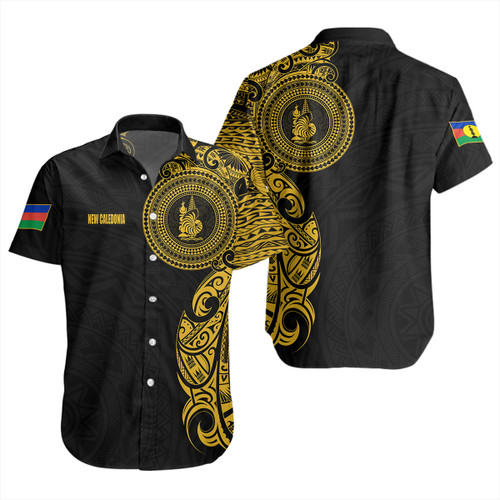 New Caledonia Short Sleeve Shirt Custom Polynesian Half Sleeve Gold Tattoo With Seal Black