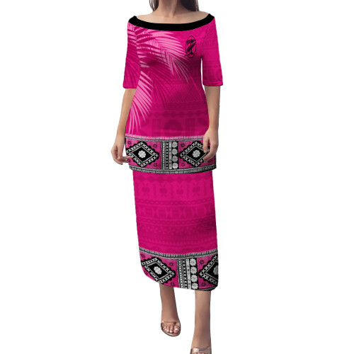 Fiji Puletasi Bula Special Fabric Leaves Pink School