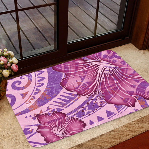 Hawaii Door Mat Polynesian Motif Purple Hibiscus