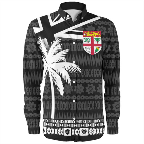 Fiji Long Sleeve Shirt Flag With Coconut Black Style