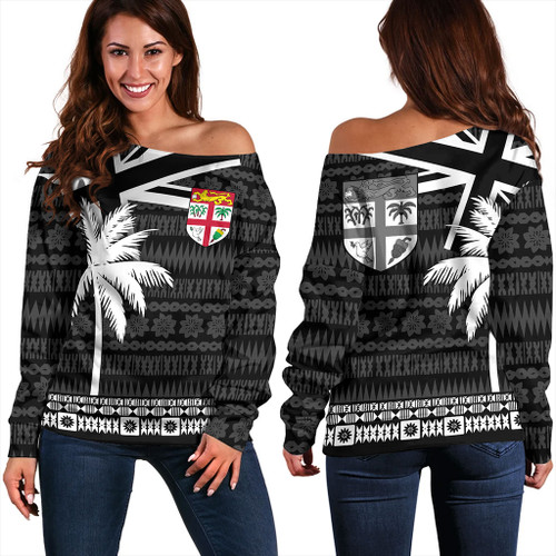 Fiji Off Shoulder Sweatshirt Flag With Coconut Black Style