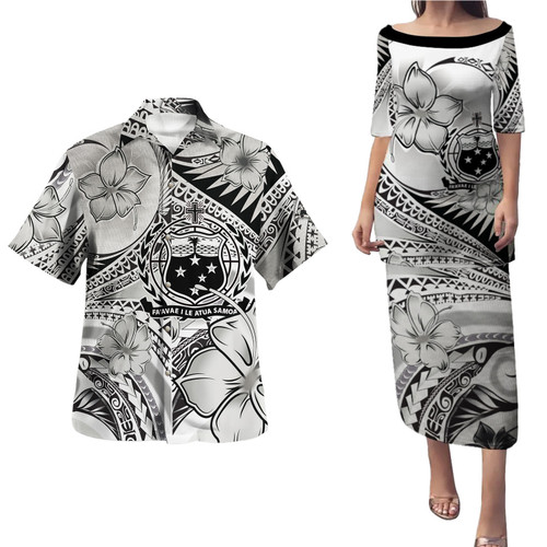 Samoa Combo Puletasi And Shirt Polynesian Tribal Waves Patterns Hibiscus Flowers