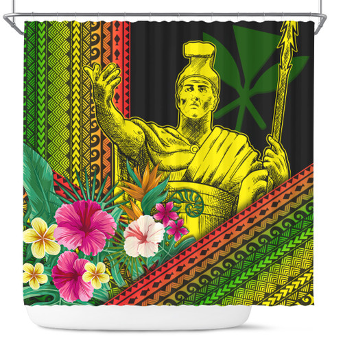 Hawaii Shower Curtain King Kamekameha Kanaka Maoli Polynesian Pattern