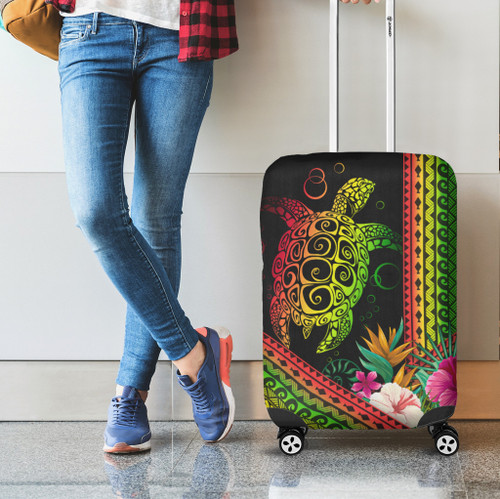 Hawaii Luggage Cover Turtle Polynesian Pattern Reggae Color