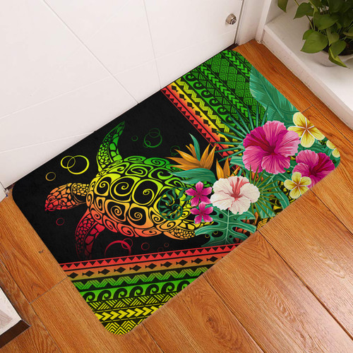 Hawaii Door Mat Turtle Polynesian Pattern Reggae Color