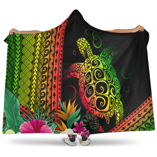 Hawaii Hooded Blanket Turtle Polynesian Pattern Reggae Color
