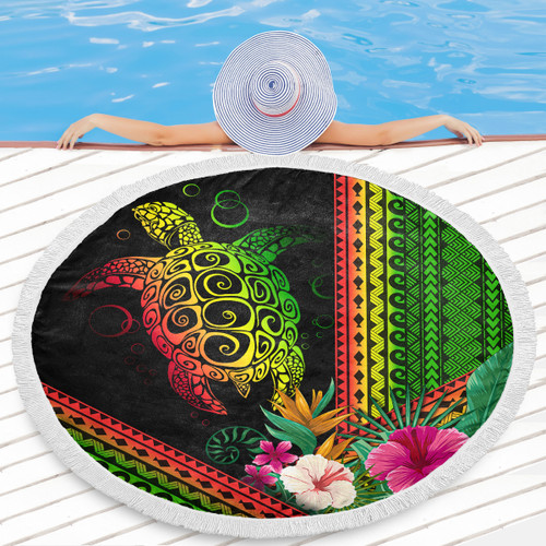 Hawaii Beach Blanket Turtle Polynesian Pattern Reggae Color