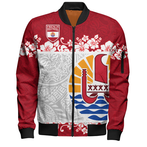 French Polynesia Bomber Jacket Seal With Plumeria Flowers Polynesia Patterns