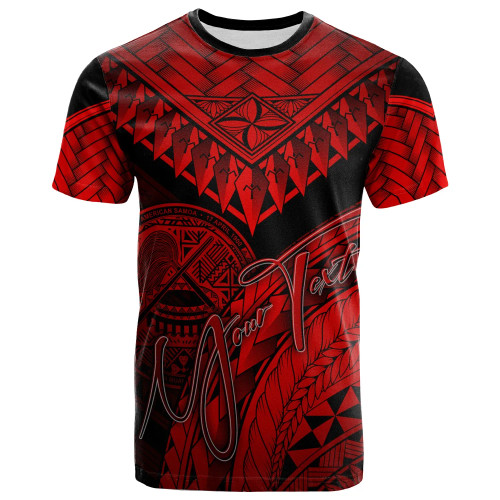 American Samoa Custom Personalised T-Shirt Red - Polynesian Necklace and Lauhala 1
