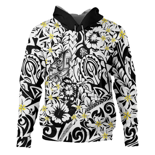 Polynesian Hoodie Tropical Tribal Turtle With Fish Hook Pure Black