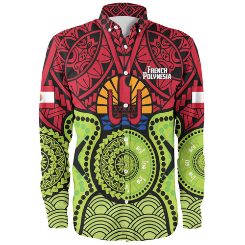 French Polynesia Long Sleeve Shirt Native Polynesian Mix Aboriginal Patterns