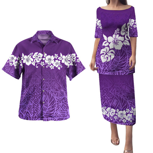 Polynesian Combo Puletasi And Shirt Purple Color Style